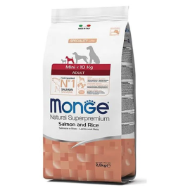 MONGE NATURAL Mini Adult, Somon si Orez, Hrana Uscata Caine, Piele Sanatoasa | Blana Stralucitoare 2.5kg