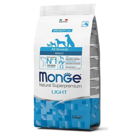 MONGE NATURAL Light Adult All Breeds, Somon, Hrana Uscata Caine Adult Supraponderal | Controlul Greutatii, 12kg