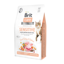 BRIT CARE Grain Free Cat Sensitive healty Digestion & Delicate Taste, Curcan si Somon, Hrana Uscata Hipoalergenica, Fara Cereale, Pisica Digestie Sensibila | Intolerante Alimentare | Alergii, 2kg
