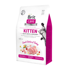 BRIT CARE Grain Free Kitten Healty Growth & Development, Hrana Uscata Hipoalergenica, Fara Cereale, Pisica, Mama si Puiul, 400g