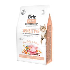 BRIT CARE Grain Free Cat Sensitive healty Digestion & Delicate Taste, Curcan si Somon, Hrana Uscata Hipoalergenica, Fara Cereale, Pisica Digestie Sensibila | Intolerante Alimentare | Alergii, 400g