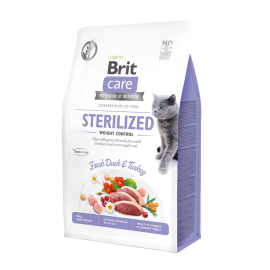 BRIT CARE Grain Free Cat Sterelized Weight Control, Rata si Curcan, Hrana Uscata Hipoalergenica, Fara Cereale, Pisica Sterilizata Supraponderala, Controlul Greutatii, 400g