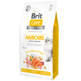 BRIT CARE Grain Free Cat Adult Haircare Healty & Shiny Coat, Somon si Pui, Hrana Uscata Hipoalergenica, Fara Cereale, Pisica, Blana Sanatoasa | Stralucitoare, 7kg