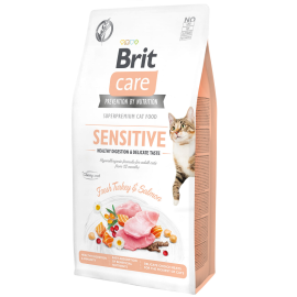 BRIT CARE Grain Free Cat Sensitive healty Digestion & Delicate Taste, Curcan si Somon, Hrana Uscata Hipoalergenica, Fara Cereale, Pisica Digestie Sensibila | Intolerante Alimentare | Alergii, 7kg