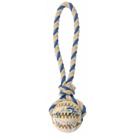 Jucarie Minge din Cauciuc Natural cu Maner din Franghie 24cm