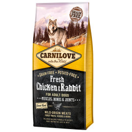 CARNILOVE Fresh Adult, Pui si Iepure, Hrana Uscata Fara Cereale Caine, Muschi, Oase si Articulatii Sanatoase 12kg