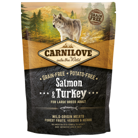 CARNILOVE Grain Free Adult Large Breed, Somon si Curcan, Hrana Uscata Fara Cereale Caine, Digestie Optima, 1.5kg