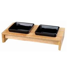 Set Castroane Ceramice in Suport Lemn Pentru Caini 2x400ml