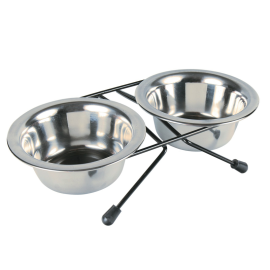 Set 2 Castroane Inox Pentru Caini, in Suport Metalic, 2.8L