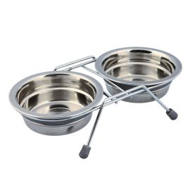 Set 2 Castroane Inox, Dispuse pe Suport Metalic, Pentru Caini,  2x450ml