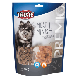 Recompense Pentru Caini PREMIO MINIS Cuburi cu Carne de Pui, Rata, Vita si Miel, 4x100g