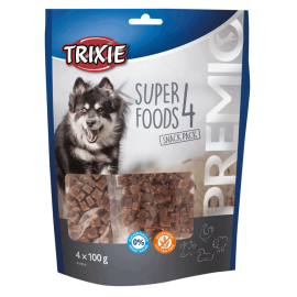Recompense Pentru Caini, PREMIO SUPERFOOD, cu Carne de Pui, Rata, Vita si Miel, 4x100g
