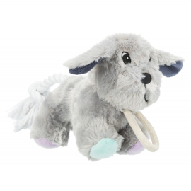 Jucarie Catel Simpatic din Plus si Franghie, cu Sunet 24cm