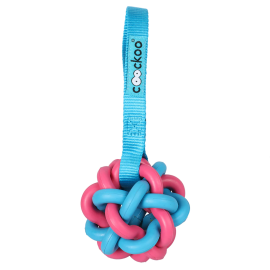 COOCKOO ZED Jucarie Pentru Caini, Minge Impletita, Cauciuc Natural, cu Maner Textil, Albastru | Roz, 19x7.5cm