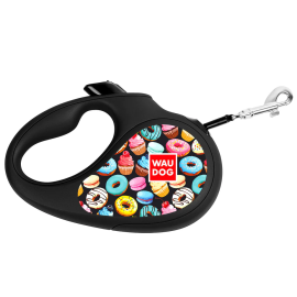 WAUDOG R-Leash Donuts, Lesa Retractabila cu Banda, Pentru Caini Maxim 50kg, 5m