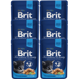 BRIT PREMIUM Kitten, Pui, Set Plicuri Hrana Umeda Pisici Junior (bucatele carne in sos) 6x100g