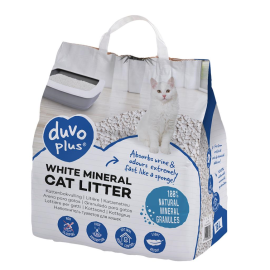 DUVO Plus White Mineral Cat Litter, Asternut Igienic Natural Litiera Pisici, Calcar | Silicat,10L