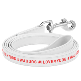 WAUDOG Design I Love My Dog, Lesa din Piele Pentru Caini, Alba, 1.22m | 25mm