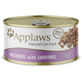 APPLAWS 100% Natural, Conserva Hrana Umeda Pisica, Macrou si Sardine in Supa, 156g