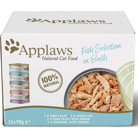 APPLAWS 100% Natural, CHICKEN SELECTION, Bax Conserve Hrana Umeda Pisici, Piept de Pui in Supa 12x70g