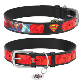 WAUDOG Design, Zgarda Piele Caini, cu Smart ID Tag, Model Superman, Marime XL 44-58cm
