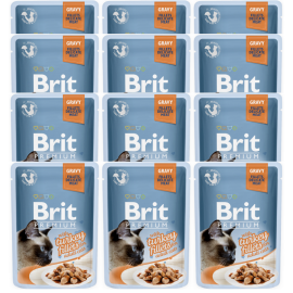 BRIT PREMIUM DELICATE, Curcan, Set Plicuri Hrana Umeda Pisici (file carne in sos 12x85g