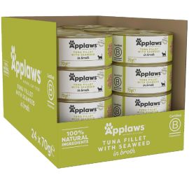 APPLAWS 100% Natural, Bax Conserve Hrana Umeda Pisici, Fillet Ton si Alge Marine in Supa, 24x70g