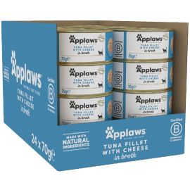 APPLAWS 100% Natural, Bax Conserve Hrana Umeda Pisici, Fillet Ton si Branza in Supa, 24x70g