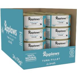 APPLAWS 100% Natural, Bax Conserve Hrana Umeda Pisici, Fillet Ton in Supa, 24x70g