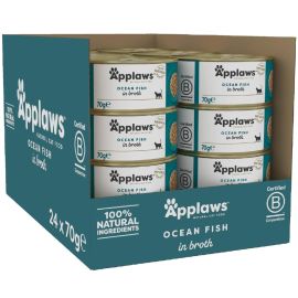 APPLAWS 100% Natural, Bax Conserve Hrana Umeda Pisici, Peste Oceanic in Supa, 24x70g