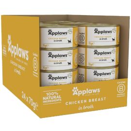 APPLAWS 100% Natural, Bax Conserve Hrana Umeda Pisici, Piept de Pui in Supa, 24x70g