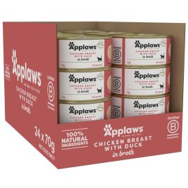 APPLAWS 100% Natural, Bax Conserve Hrana Umeda Pisici, Piept de Pui si Rata in Supa 24x70g