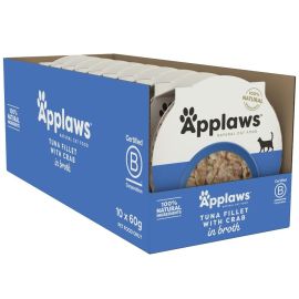 APPLAWS 100% Natural, Bax Hrana Umeda Pisici, Fillet Ton si Crab 10x60g