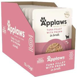 APPLAWS 100% Natural Bax Hrana Umeda Pisici, Fillet Ton si Creveti in Supa, 12x70g