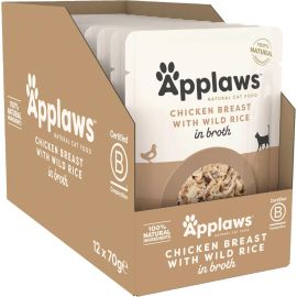 APPLAWS 100% Natural Bax Hrana Umeda Pisici, Piept de Pui si Orez Salbatic in Supa, 12x70g