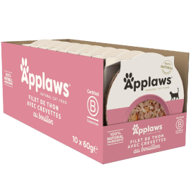 APPLAWS 100% Natural, Bax Hrana Umeda Pisici, Ton si Creveti 10x60g