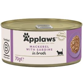 APPLAWS 100% Natural, Conserva Hrana Umeda Pisica, Macrou si Sardine in Supa, 70g