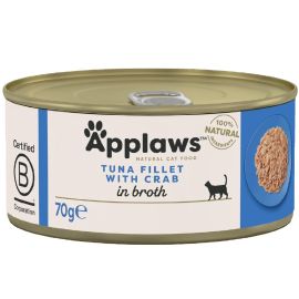 APPLAWS 100% Natural, Conserva Hrana Umeda Pisici, Fillet Ton si Crab 70g