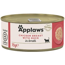 APPLAWS 100% Natural, Conserva Hrana Umeda Pisici, Piept de Pui si Rata in Supa, 70g