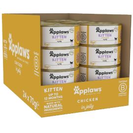 APPLAWS 100% Natural Kitten, Bax Conserve Hrana Umeda Pui Pisica, Piept de Pui in Aspic, 24x70g