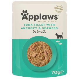 APPLAWS 100% Natural, Plic Hrana Umeda Pisici, Fillet Ton si Ansoa, in Supa, 70g