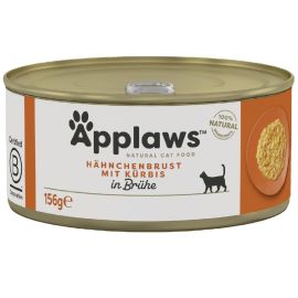 APPLAWS 100% Natural, Conserva Hrana Umeda Pisici, Piept de Pui si Dovleac in Supa, 156g