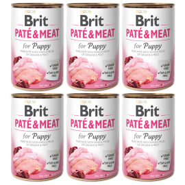 BRIT PATE & MEAT Puppy, Pui si Curcan, Bax Conserva Hrana Umeda Caine Junior (bucati carne in pateu) 6x400g