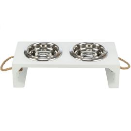 BE NORDIC Set 2 Castroane Inox in Suport din Lemn MDF, Pentru Caini 2x400ml | 14cm