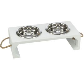 BE NORDIC Set 2 Castroane Inox in Suport din Lemn MDF, Pentru Caini 2x900ml | 17cm