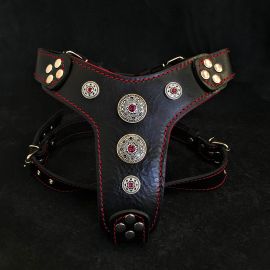 BESTIA DOG GEAR Bijou Negru, Ham din Piele Pentru Caini, Marime S 40-73xm