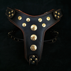 BESTIA DOG GEAR "Bijou" Negru, Ham din Piele Pentru Caini, Marime M 50-75cm
