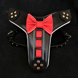 BESTIA DOG GEAR "Bowtie" Negru, Ham din Piele Pentru Caini, Marime L/XL 60-115cm