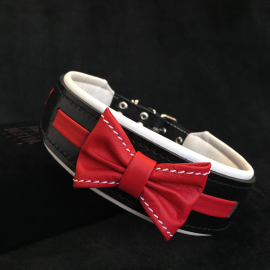 BESTIA DOG GEAR Bowtie, Zgarda Piele Pentru Caini, Neagra, Marime S, 35-42.5cm