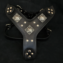 BESTIA DOG GEAR "Eros" Negru, Ham din Piele Pentru Caini, Marime M 50-75cm